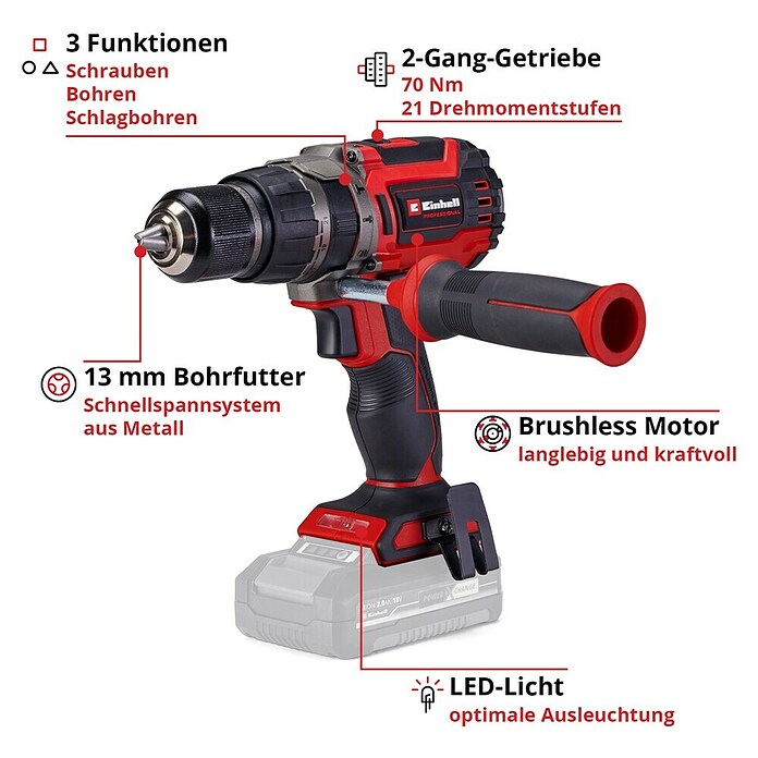Einhell Power X-Change 18V Akku-Schlagbohrschrauber TP-CD 18/70 Li-i BL - Solo (18 V, Ohne Akku, 70 Nm) | BAUHAUS