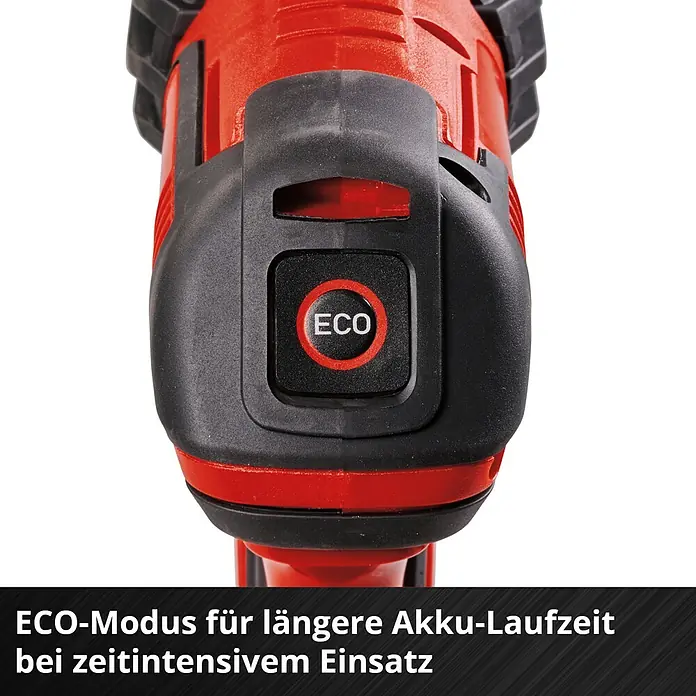 Einhell Power X-Change 18V Akku-Druckreiniger Hypresso 18/24-1 - 18 V, Ohne Akku, Max. Druck: 24 bar - Detailaufnahme des Akku-Schlagschraubers mit Fokus auf den ECO-Modus Knopf für längere Akkulaufzeit.