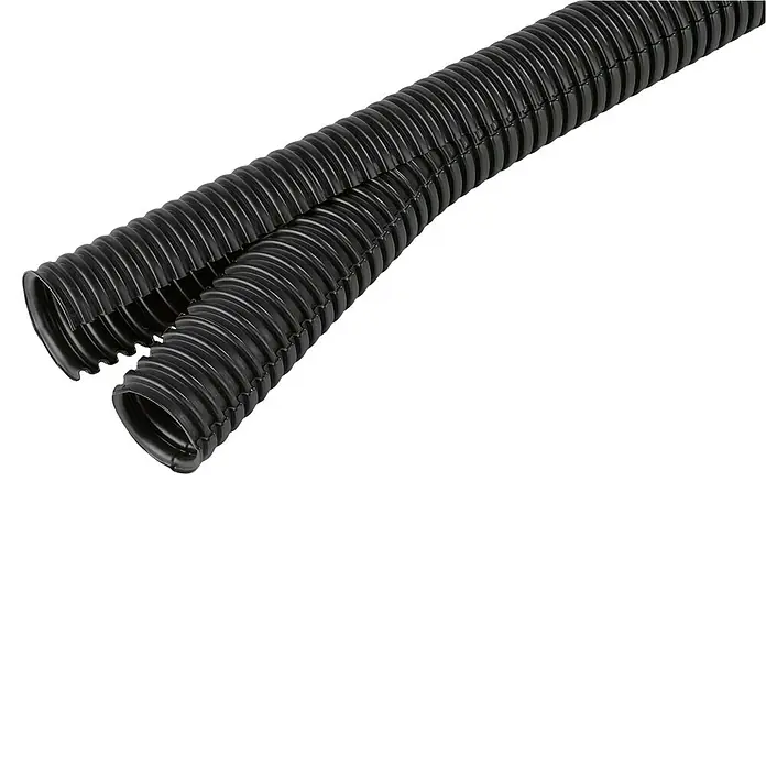 Fränkische Flexrohr Co-flex PP-UV M23 - Länge: 10 m, Kunststoff, 320 N, Schwarz, 23 mm - Zwei schwarze flexible Wellrohre für Kabel.