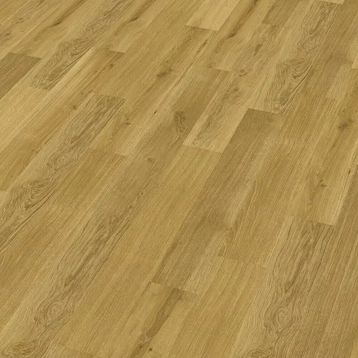 Decolife Designboden Freestyle Access Oak Rustic Gold - 1.220 x 185 x 8,5 mm, Landhausdiele, Oak Rustic Gold - Nahaufnahme von warm getönten Laminatböden mit einer attraktiven Holzmaserung, perfekt für modernes Wohndesign.