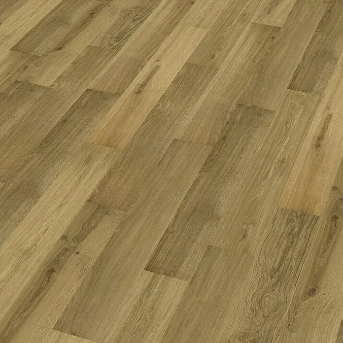 Decolife Designboden Freestyle Access Oak Rustic Nougat - 1.220 x 185 x 8,5 mm, Landhausdiele, Oak Rustic Nougat - Nahaufnahme eines Laminatbodens mit Holzmaserung in warmen Farbtönen, ideal für moderne Innenräume.