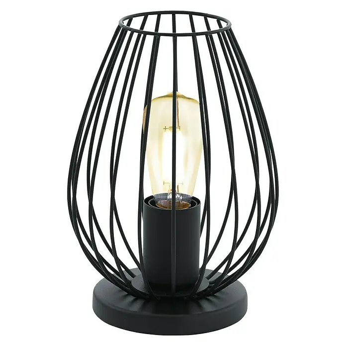 Eglo Newtown Tischleuchte rund - 60 W, Ø x H: 160 mm x 23 cm, Schwarz, E27 - Elegante schwarze Draht-Tischleuchte mit Edison-Glühbirne, die ein warmes Licht ausstrahlt, ideal für Nachttische oder als dekoratives Element im Wohnraum.