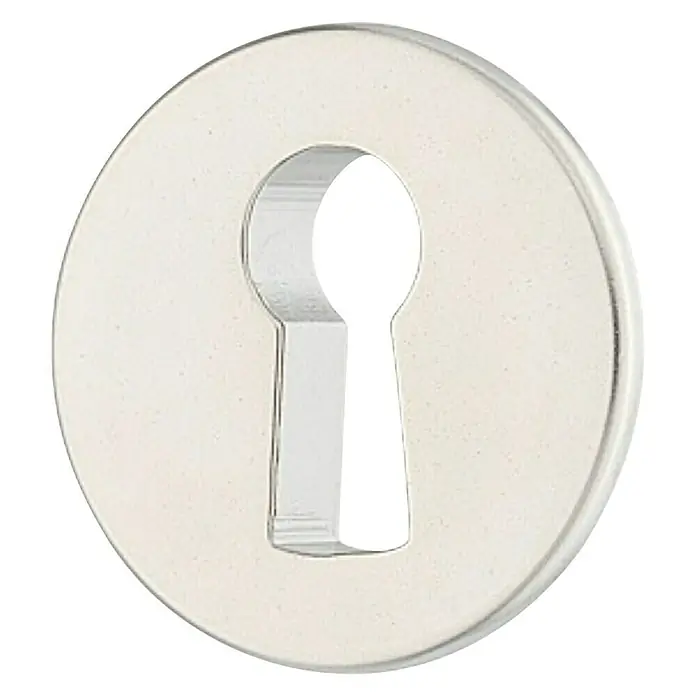 Häfele Escudo para cerraduras - Diámetro: 24 mm, Níquel mate - Cubierta metálica para ojo de cerradura, circular con un ojo de cerradura distintivo en el centro. La superficie refleja la luz.