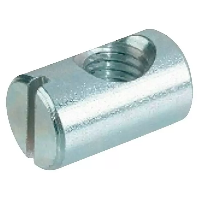 Häfele Perno de tuerca transversal - Ø x L: 12 x 20 mm, M 8 - Tuerca cilíndrica plateada con orificio roscado y extremo ranurado.