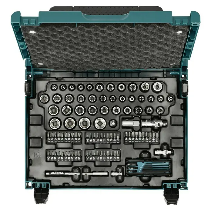 Makita Werkzeugkoffer E-08713 - 120 -tlg. - Makita Werkzeugkoffer mit einer Vielzahl von Steckschlüsseln, Bits und Schraubendrehern, ideal für Heimwerker und Profis.