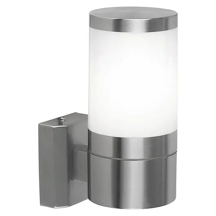 Globo Aplique exterior Xeloo - 60 W, Ópalo/Plata, IP44, 1 ud. - Aplique de pared moderno de acero inoxidable con pantalla cilíndrica para uso en exteriores, que proporciona una luz brillante y difusa.
