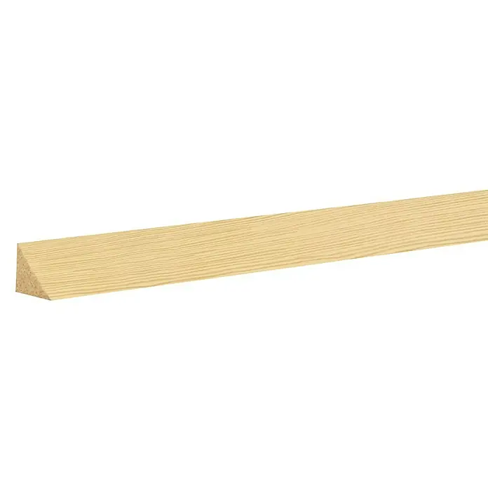 Dreikantleiste - L x B x H: 240 x 2,2 x 2,2 cm, Fichte/Kiefer - Detailaufnahme einer hellen, unbehandelten Dreiecksleiste aus Holz, ideal für den Innenausbau und zur dekorativen Gestaltung von Räumen.