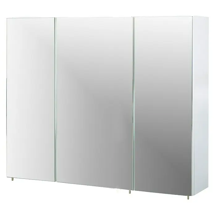 Schildmeyer Spiegelschrank Basic - B x H: 90 x 70,7 cm, Holz - Dreitüriger Spiegelschrank für Badezimmer mit weißen Seiten und kleinen Metallfüßen.