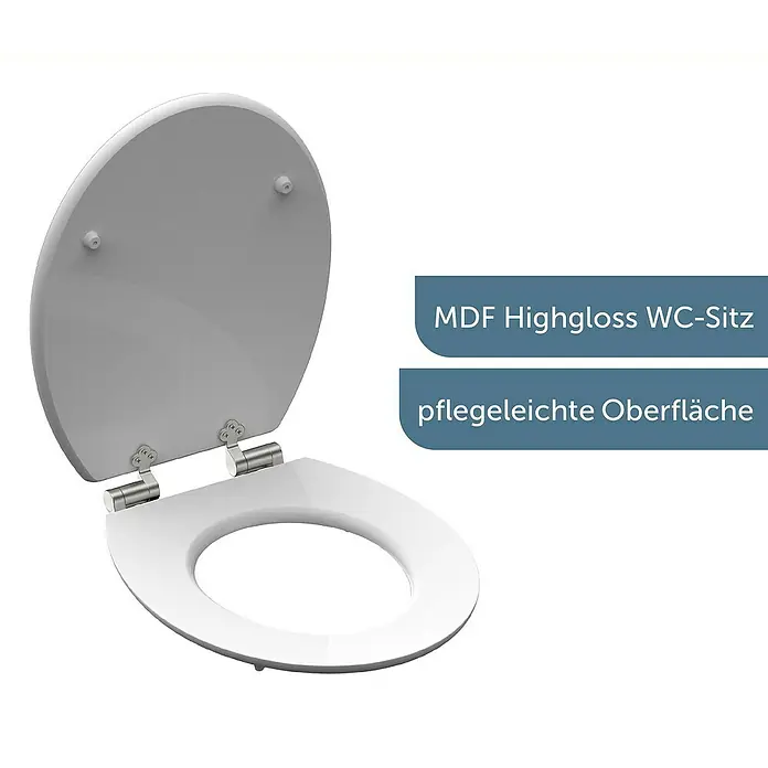 Schütte WC-Sitz Diamond - MDF, Weiß/Grau, Mit Absenkautomatik - Hochglanz WC-Sitz aus MDF mit pflegeleichter Oberfläche für eine einfache Reinigung und ein elegantes Aussehen im Badezimmer.