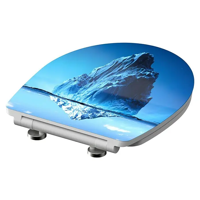 Schütte WC-Sitz Iceberg - Duroplast, Blau, Mit Absenkautomatik - Nahaufnahme eines Toilettensitzes mit einem coolen Eisberg-Design, das jedem Badezimmer einen Hauch von Stil verleiht. Er ist modern und funktional.