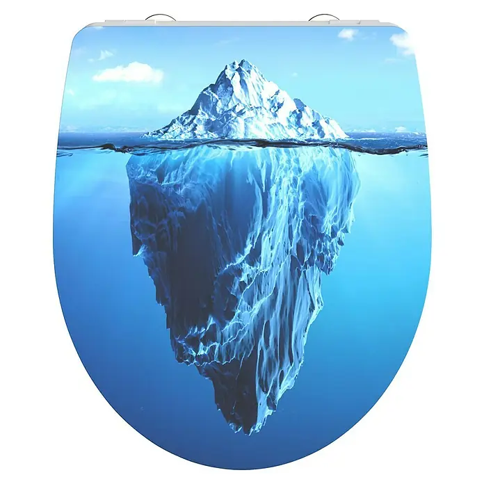 Schütte WC-Sitz Iceberg - Duroplast, Blau, Mit Absenkautomatik - Toilettensitz mit Eisberg-Motiv, der einen großen Teil unter der Wasseroberfläche zeigt. Ideal für ein thematisches Badezimmer.