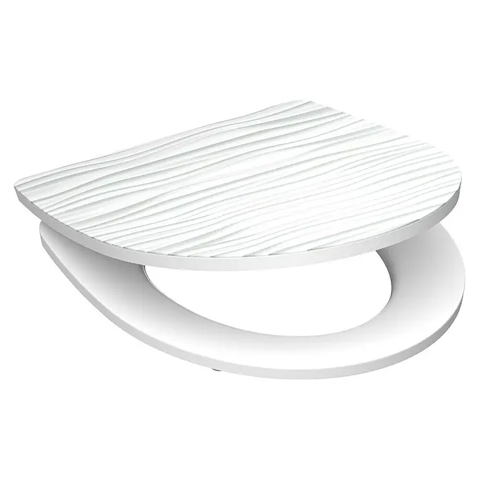 Schütte WC-Sitz White Wave - Duroplast, Weiß/Grau, Mit Absenkautomatik - Weißer WC-Sitz mit strukturierter, wellenförmiger Abdeckung.