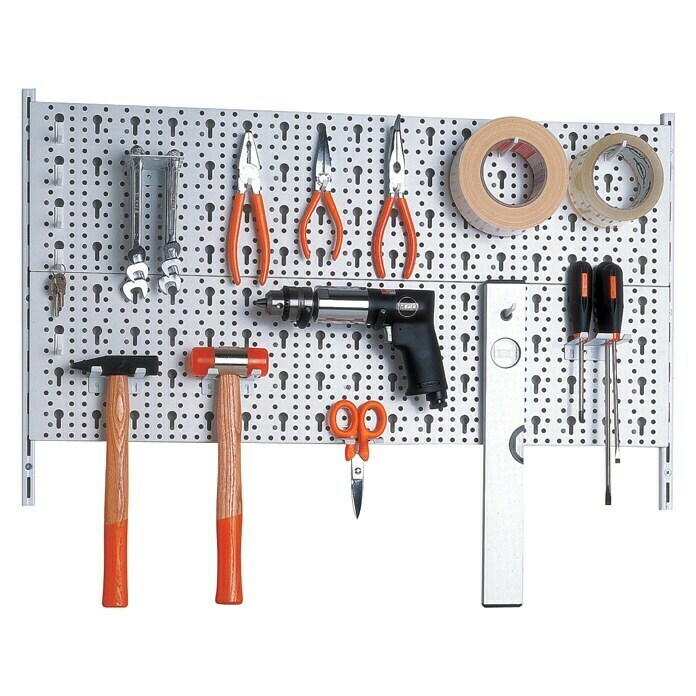 Element System Classic Lochwand-Set Organizer 1 (2 x Stahllochplatten 80 x 20 cm, 2 x Wandschienen 50 cm, 18 verschiedene Werkzeughalter, Montagematerial, 28-tlg.)