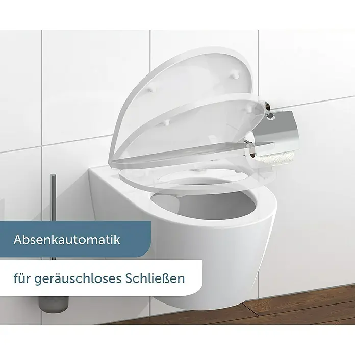 Schütte WC-Sitz Relaxing Frog - Duroplast, Grau/Gold, Mit Absenkautomatik - Wandhängendes WC mit Absenkautomatik für ein geräuschloses Schließen, kombiniert Funktionalität mit Komfort für ein modernes Badezimmer.