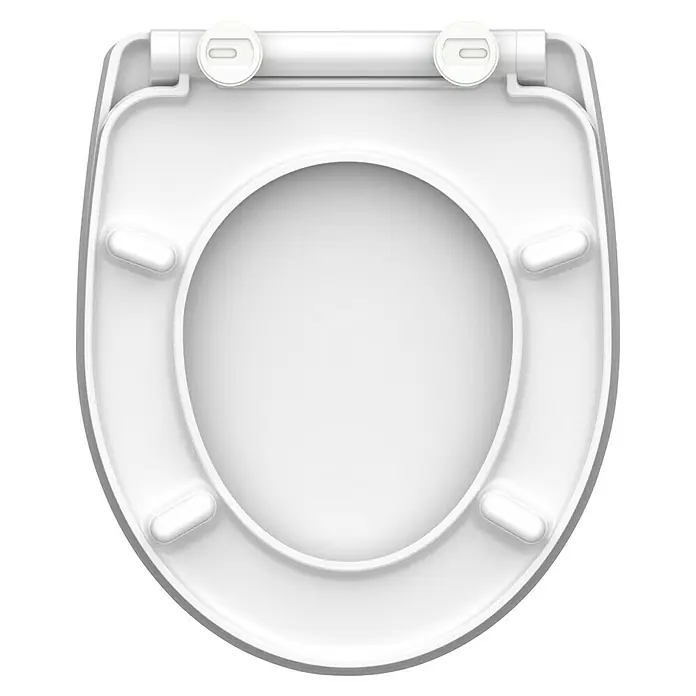 Schütte WC-Sitz Happy Elephant - Duroplast, Bunt, Mit Absenkautomatik - Ein weißer Toilettensitz von oben, der die ovale Form und die glatte Oberfläche des Sitzes hervorhebt.