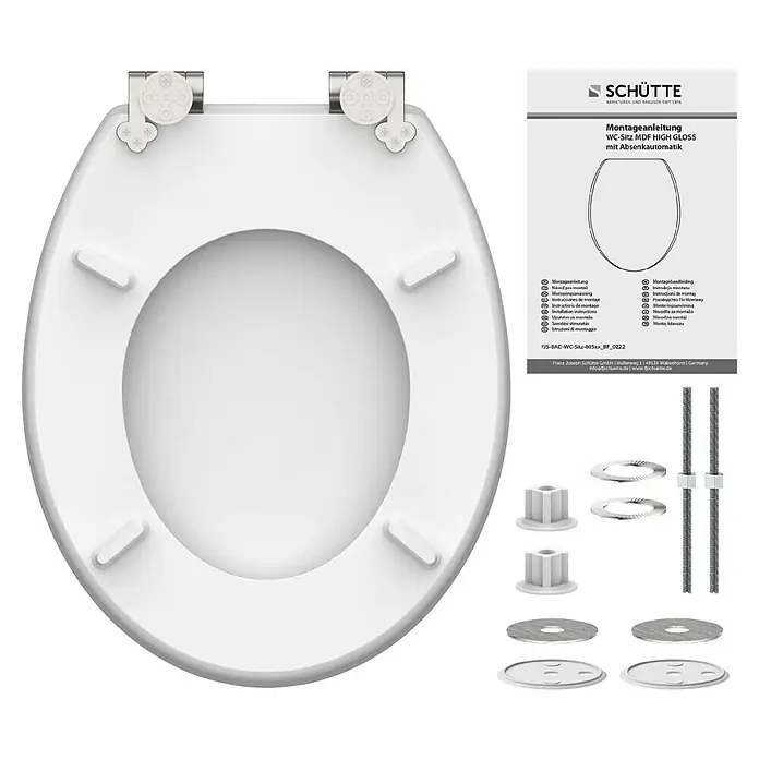 Schütte WC-Sitz Balance - MDF, Weiß/Beige, Mit Absenkautomatik - WC-Sitz von Schütte: Weißer MDF-Sitz in Hochglanz mit Absenkautomatik und Montageanleitung für eine einfache Installation.