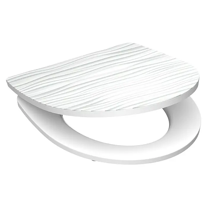 Schütte WC-Sitz White Wave - Duroplast, Weiß/Grau, Mit Absenkautomatik - Elegantes weißes Wandregal mit abgerundeten Kanten und einem stilvollen, gewellten Design für eine moderne Raumatmosphäre.