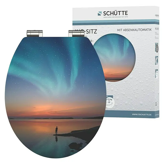 Schütte WC-Sitz Polar Lights - MDF, Blau/Orange, Mit Absenkautomatik - WC-Sitz der Marke Schütte mit einem schönen Polarlicht-Motiv, das eine ruhige und entspannende Atmosphäre ins Badezimmer bringt.