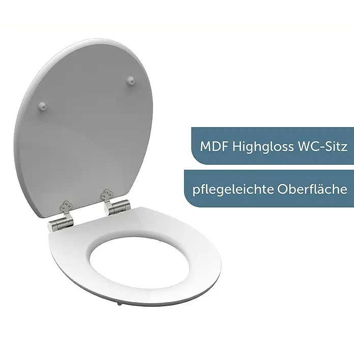Schütte WC-Sitz Grey Steel - MDF, Grau, Mit Absenkautomatik - Hochglanz MDF WC-Sitz mit pflegeleichter Oberfläche für einfache Reinigung und ein stilvolles Badezimmerdesign.
