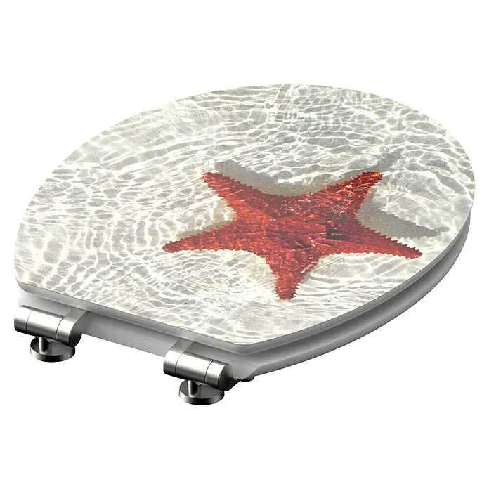 Schütte WC-Sitz Red Starfish - MDF, Beige/Rot, Mit Absenkautomatik - Toilettensitz mit einem Seesternmuster, das eine Strand- und Wasseratmosphäre im Badezimmer schafft, ideal für Meeresliebhaber.