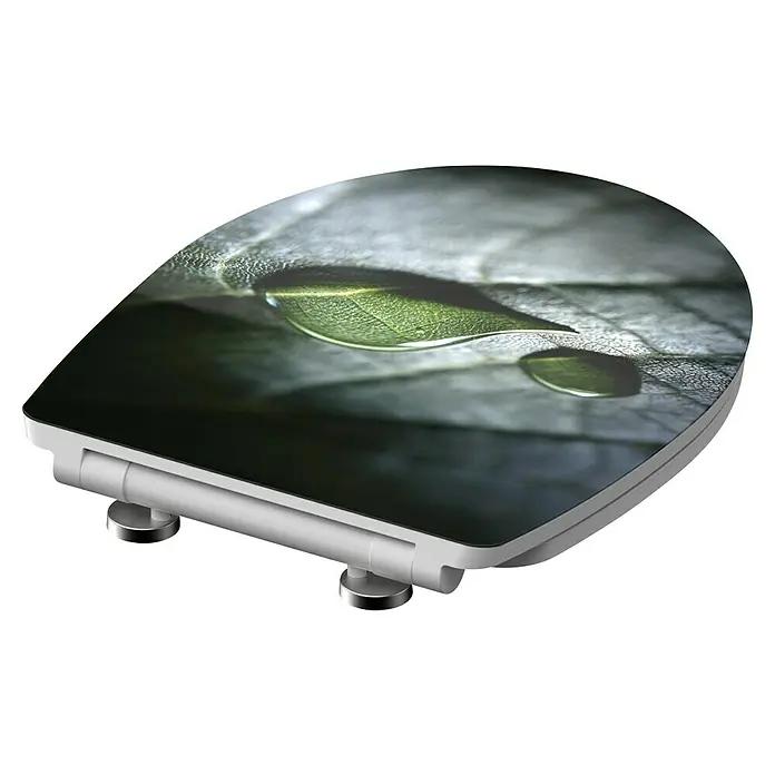 Schütte WC-Sitz Raindrop - Duroplast, Grün, Mit Absenkautomatik - WC-Sitz mit einem beruhigenden Blatt- und Wassertropfenmotiv, das jedem Badezimmer einen Hauch von Natur verleiht. Langlebig und stilvoll.