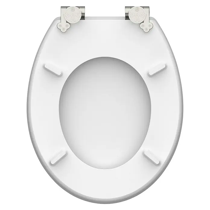 Schütte WC-Sitz Balance - MDF, Weiß/Beige, Mit Absenkautomatik - Draufsicht einer weißen Toilettenbrille mit Befestigungen. Hygienisch und schlicht für jedes Badezimmer.