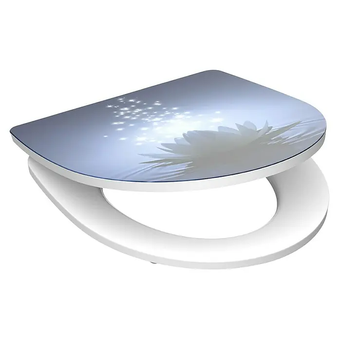 Schütte WC-Sitz Water Lily - Duroplast, Blau, Mit Absenkautomatik - Ein WC-Sitz mit einem schönen Lotusblumen-Motiv, das Ihrem Badezimmer eine elegante Note verleiht.