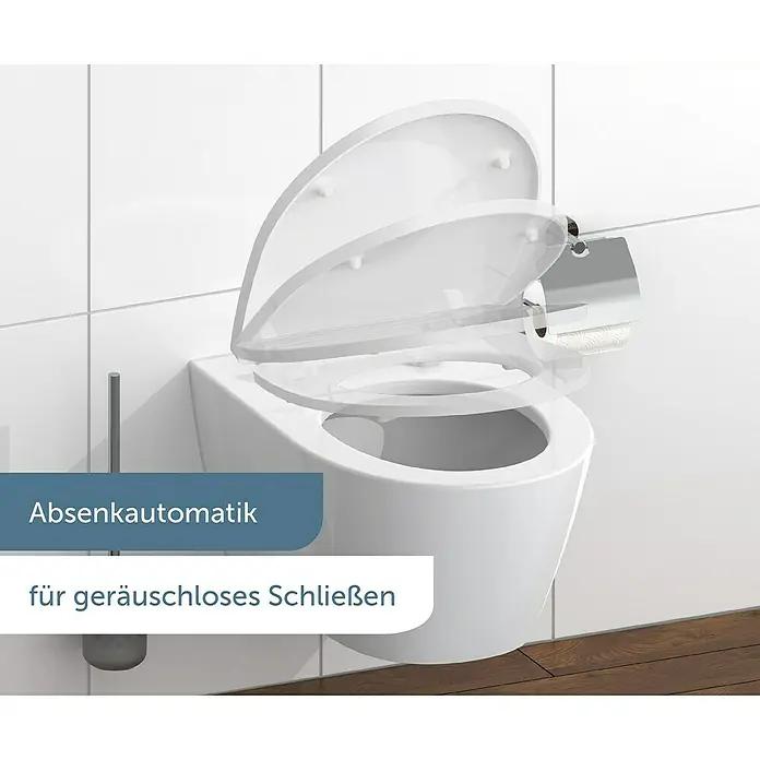 Schütte WC-Sitz White Wave - Duroplast, Weiß/Grau, Mit Absenkautomatik - Wand-WC mit Absenkautomatik für geräuschloses Schließen. Das moderne Design fügt sich nahtlos in jedes Badezimmer ein.