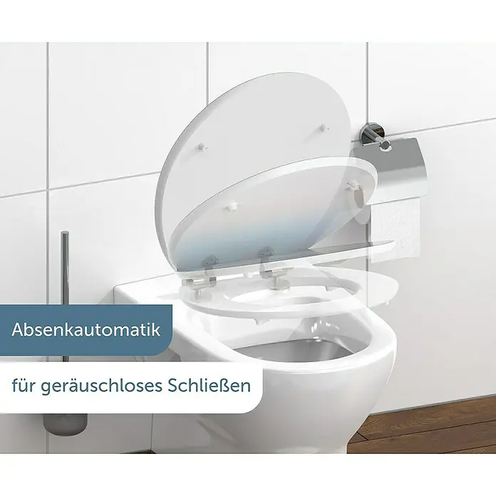 Schütte WC-Sitz Polar Lights - MDF, Blau/Orange, Mit Absenkautomatik - WC-Sitz mit Absenkautomatik für geräuschloses Schließen. Der Toilettendeckel schließt sanft und leise.