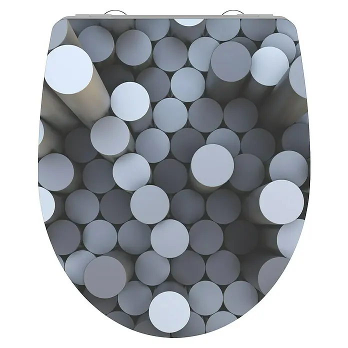 Schütte WC-Sitz Round Dips - Duroplast, Grau/Schwarz, Mit Absenkautomatik - WC-Sitz mit Zylinderdesign. Dieser stilvolle WC-Sitz verfügt über ein modernes Muster aus grauen Zylindern. Er ist langlebig und einfach zu installieren.