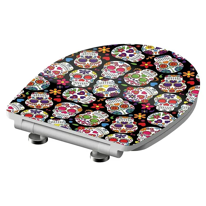 Schütte WC-Sitz Crazy Skull - Duroplast, Bunt, Mit Absenkautomatik - Bunte Toilettenbrille mit Totenkopfmuster, ideal für ein auffälliges Badezimmer. Der Sitz bietet Komfort und ein einzigartiges Design.