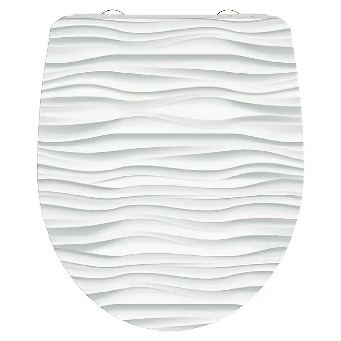 Schütte WC-Sitz White Wave - Duroplast, Weiß/Grau, Mit Absenkautomatik - Elegante Toilettenbrille in Weiß mit wellenförmigem Muster. Ein stilvolles und modernes Accessoire für jedes Badezimmer.