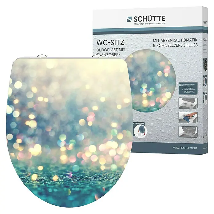 Schütte WC-Sitz Magic Light - Duroplast, Bunt, Mit Absenkautomatik - WC-Sitz von Schütte mit Glitzer-Design. Der Duroplast-Sitz verfügt über eine Absenkautomatik und Schnellverschluss für einfache Montage.