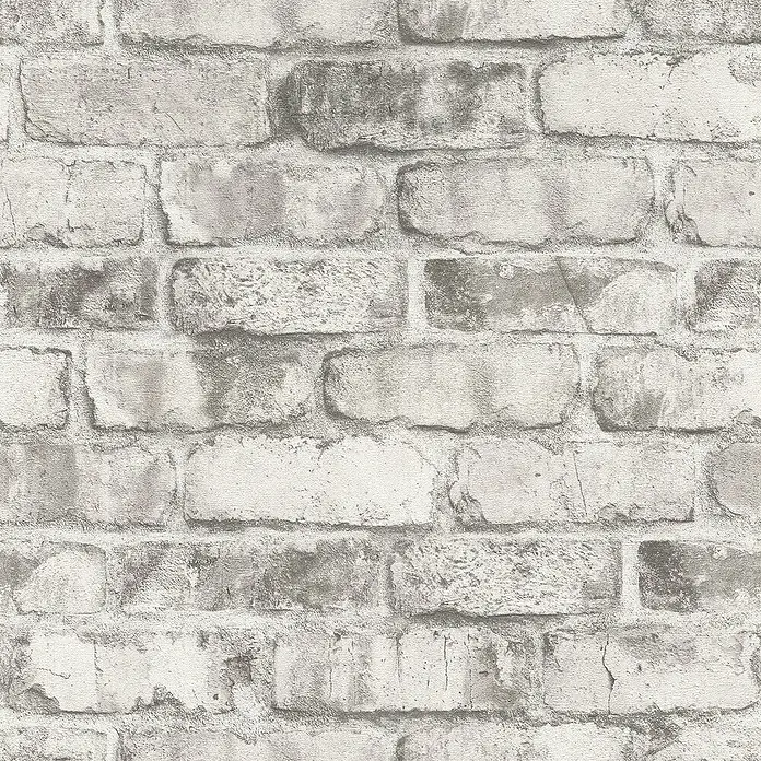 Tesa Rasch Strukturtapete Clayton Backstein - Selbstklebend, Grau, Steinoptik, 6 x 0,53 m - Stilvolle Tapete mit einem realistischen Ziegelmuster in Grau und Weiß, ideal für moderne Wohnräume und zur Schaffung eines urbanen Flairs.