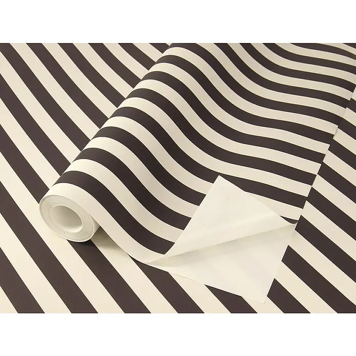 Tesa Rasch Strukturtapete Lenny - Selbstklebend, Schwarz/Beige, Streifen, 6 x 0,53 m - Ein Rollen Tapeten mit markanten schwarzen und weißen Streifen, die ein modernes und stilvolles Design für die Wandgestaltung bietet.