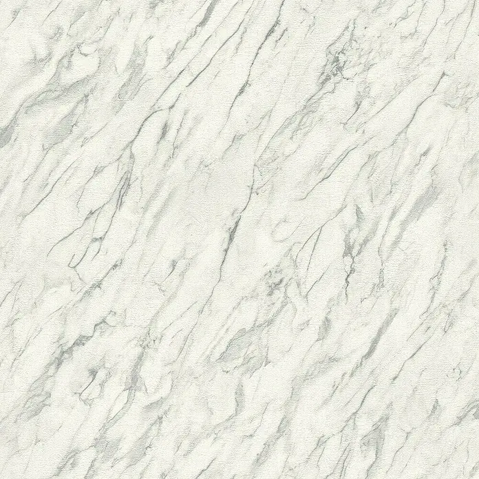Tesa Rasch Strukturtapete Carrara - Selbstklebend, Weißgrau, Steinoptik, 6 x 0,53 m - Nahaufnahme einer hellen Marmoroberfläche mit feinen grauen Adern, ideal für elegante Innenräume und hochwertige Designs.