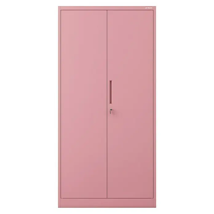 Jan Nowak Aktenschrank Jan - B x T x H: 90 x 40 x 185 cm, Rosa - Zweitüriger rosa Metallschrank mit eingelassenem Griff und Schlüssel.