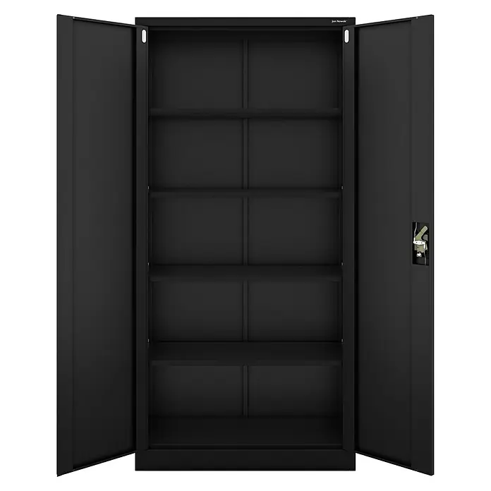 Jan Nowak Aktenschrank Jan - B x T x H: 90 x 40 x 185 cm, Schwarz - Offener schwarzer Metallschrank mit 5 verstellbaren Ablagen.