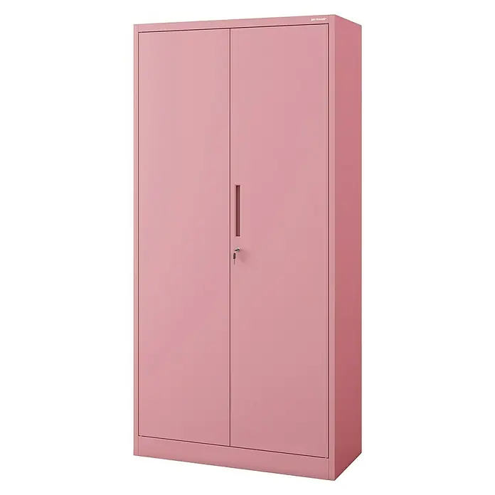 Jan Nowak Metall-Mehrzweckschrank Dawid - H x B x T: 185 x 90 x 45 cm, Rosa - Rosafarbener zweitüriger Metallschrank mit integriertem Griff und Schlüsselschloss.