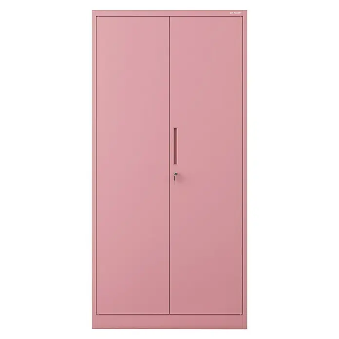 Jan Nowak Metall-Mehrzweckschrank Dawid - H x B x T: 185 x 90 x 45 cm, Rosa - Rosa Doppeltür-Metallschrank mit eingelassenem Griff und Schlüssel im Schloss.