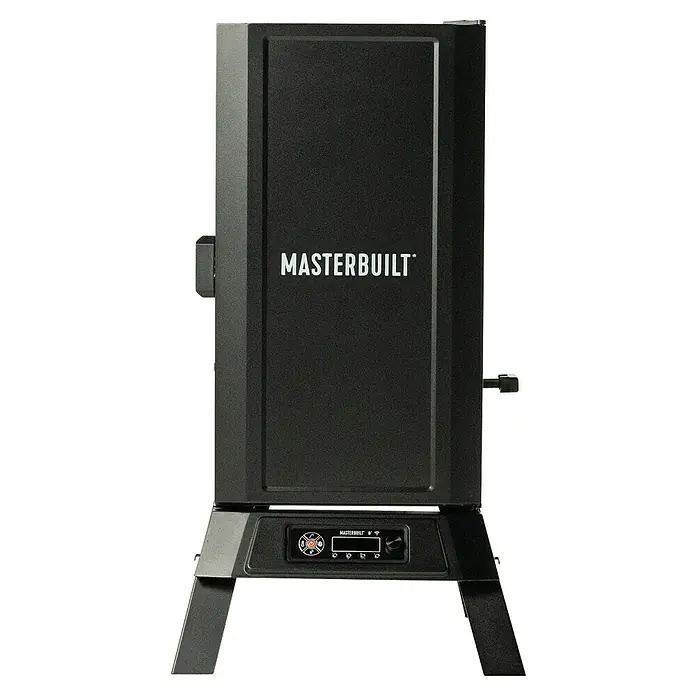 Masterbuilt Smoker 710 - Grillfläche (B x T): 53 x 44 cm - Mattschwarzer Masterbuilt Elektro-Smoker mit digitalem Bedienfeld, seitlichem Griff und integriertem Standfuß.