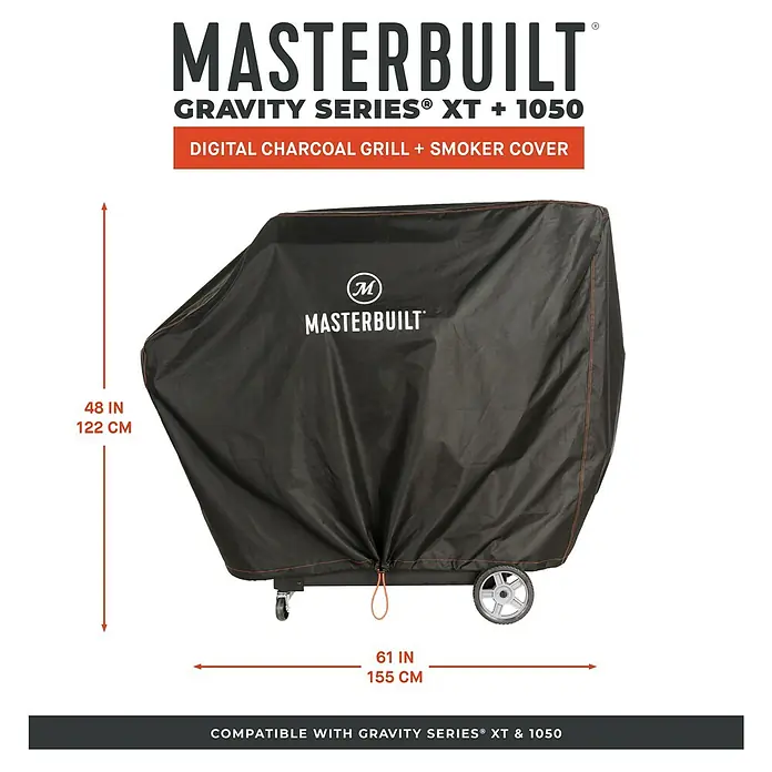 Char-Griller Grill-Schutzhülle - Passend für: Gravity Series 1050, 1150 und XT Digital Charcoal Grill + Smokern - Schwarze Masterbuilt Grillabdeckung mit Abmessungen von 122 cm Höhe und 155 cm Länge für digitalen Holzkohlegrill und Smoker.