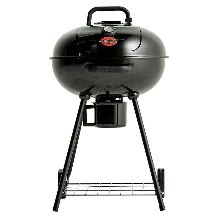 Char-Griller Holzkohlegrill - Durchmesser Grillfläche: 57 cm, Schwarz - Schwarzer Char-Griller Kugelgrill mit Thermometer, Griff, Aschebehälter und Rädern.