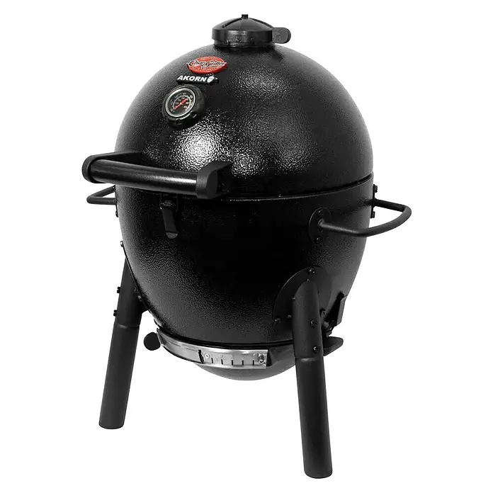 Char-Griller Holzkohlegrill Akorn Jr. Kamado - Durchmesser Grillfläche: 36 cm, Schwarz - Schwarzer Kamado-Grill mit strukturierter Oberfläche, mit oben angebrachtem Temperaturmesser und seitlichen Griffen.