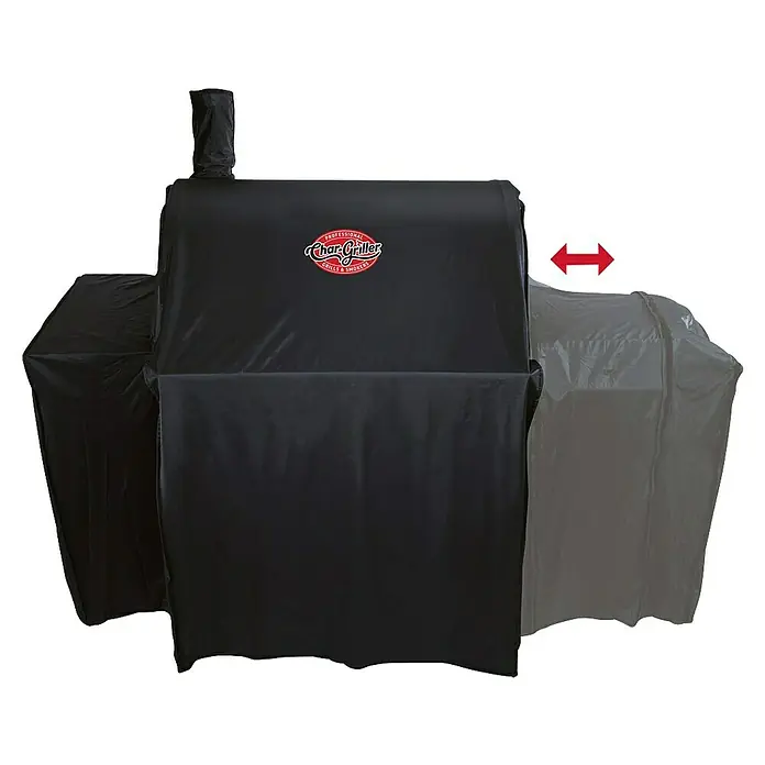 Char-Griller Grill-Schutzhülle - Passend für: Mittelgroße Holzkohlegrills (bis zu 84 cm) und Offset-Räuchergeräte - Schwarze Char-Griller Grillabdeckung mit modularer grauer Seitenerweiterung.