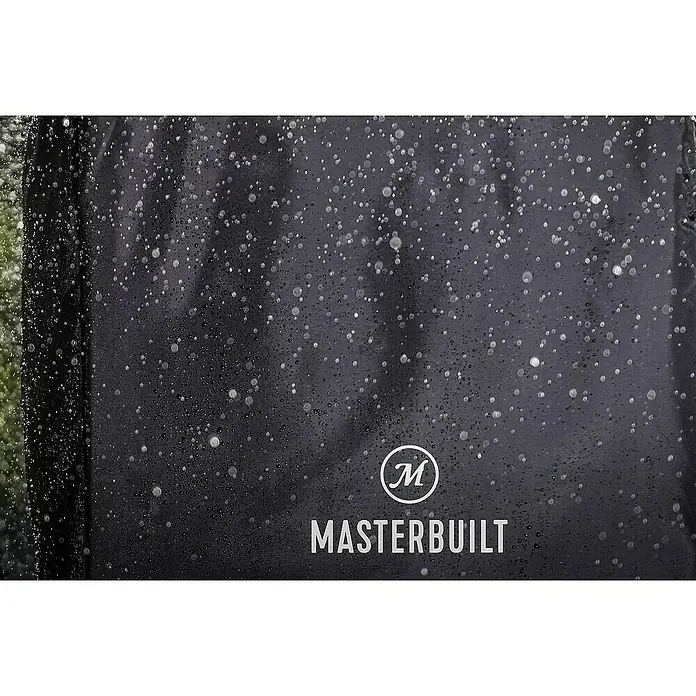 Char-Griller Grill-Schutzhülle - Passend für: Dual Fuel Smoker von Masterbuilt - Schwarze Masterbuilt Abdeckung mit Wassertropfen auf ihrem wasserabweisenden Stoff.