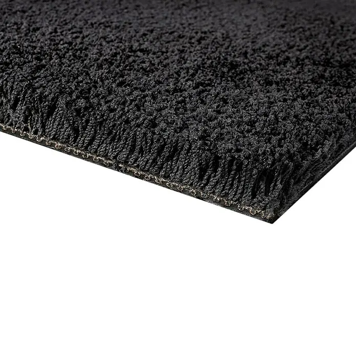 Teppichfliese Amazing - Hochflor, 100 % Polyester, Anthrazit - Schwarze, strapazierfähige Matte mit dichter, stark texturierter Oberfläche und sichtbarer Schnittkante, für Eingangsbereiche geeignet.