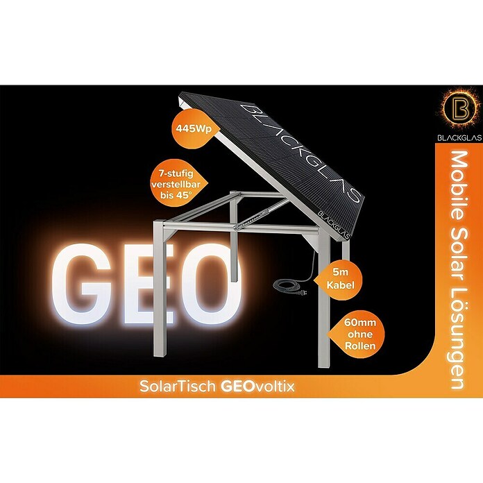 Blackglas Solar-Tischkraftwerk Geo Voltix (445 W, L x B x H: 180 x 120 x 172,2 cm, Ohne Rollen) | BAUHAUS
