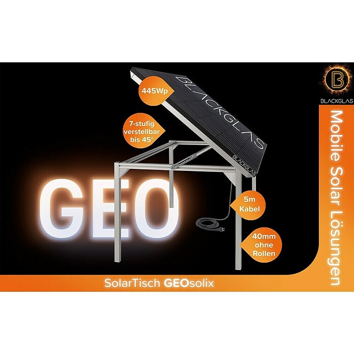 Blackglas Solar-Tischkraftwerk Geo Solix (450 W, L x B x H: 180 x 120 x 113,4 cm, Ohne Rollen) | BAUHAUS