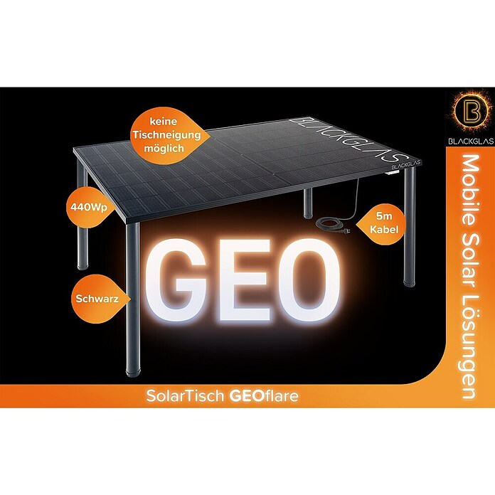 Blackglas Solar-Tischkraftwerk Geo Flare (440 W, L x B x H: 180 x 120 x 113,4 cm, Ohne Rollen) | BAUHAUS